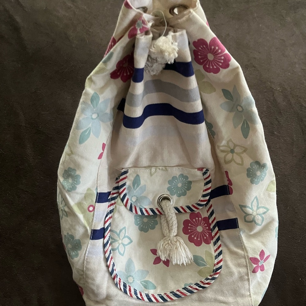 Floral Canvas Backpack with Stripes